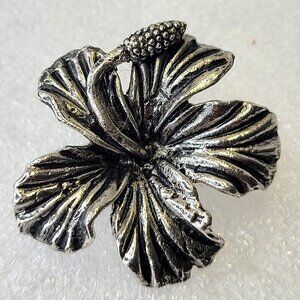Antique Rhodium Hibiscus Brooch Medium Size Pin